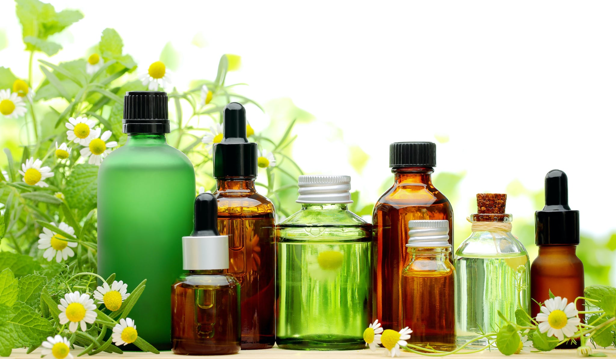 Aromatherapy bottles of essential oils