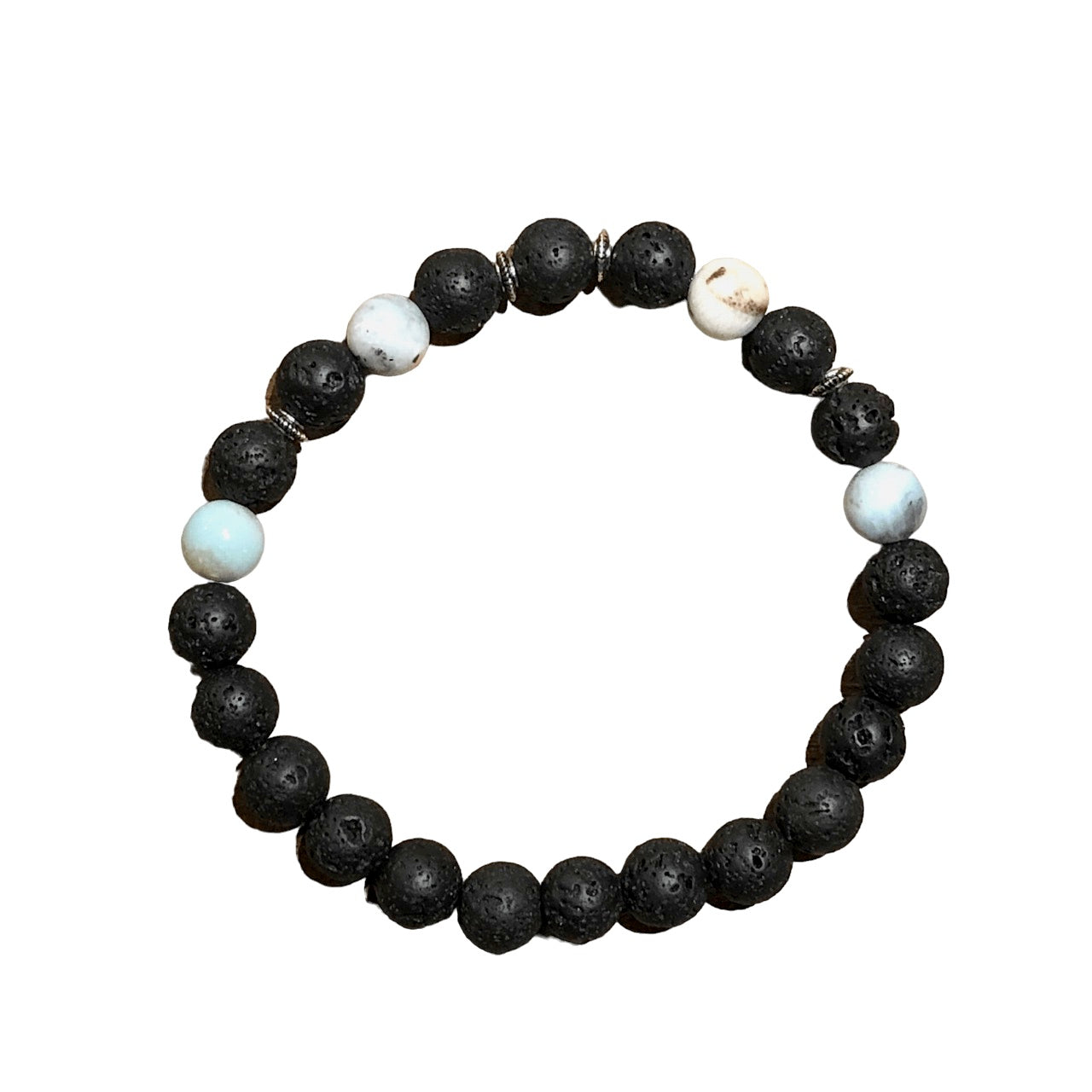 lava bead bracelet with 4 multicolour amazonite gemstones