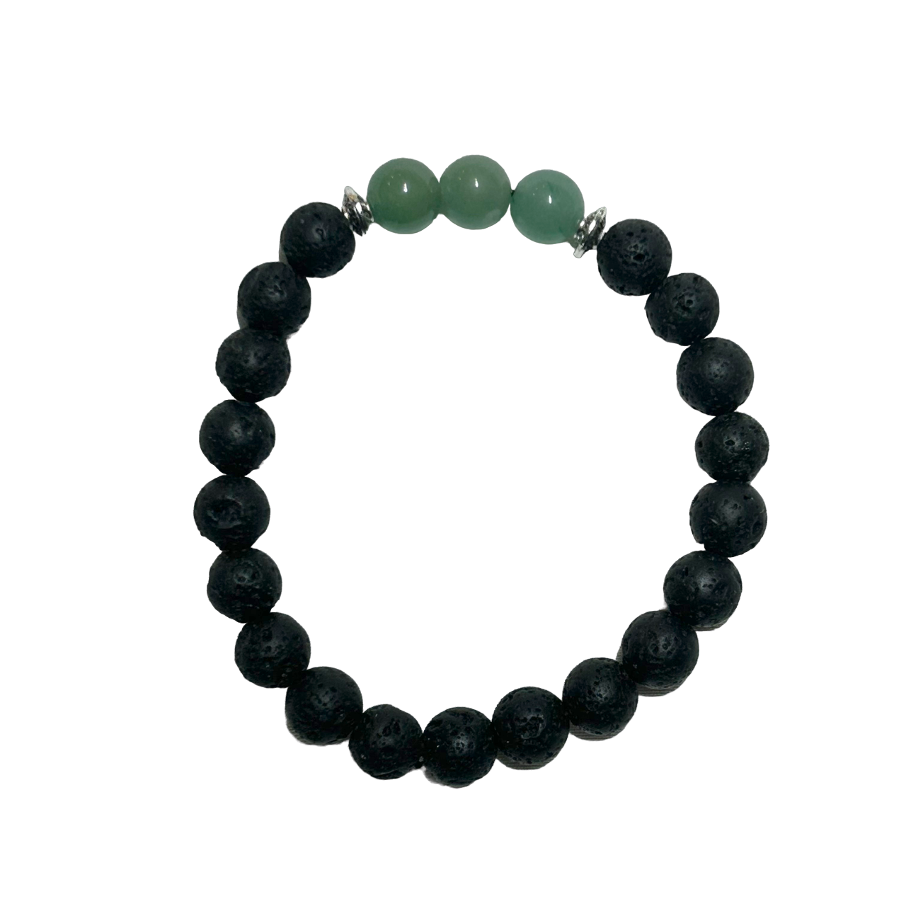 lava bead bracelet with 3 aventurine beads