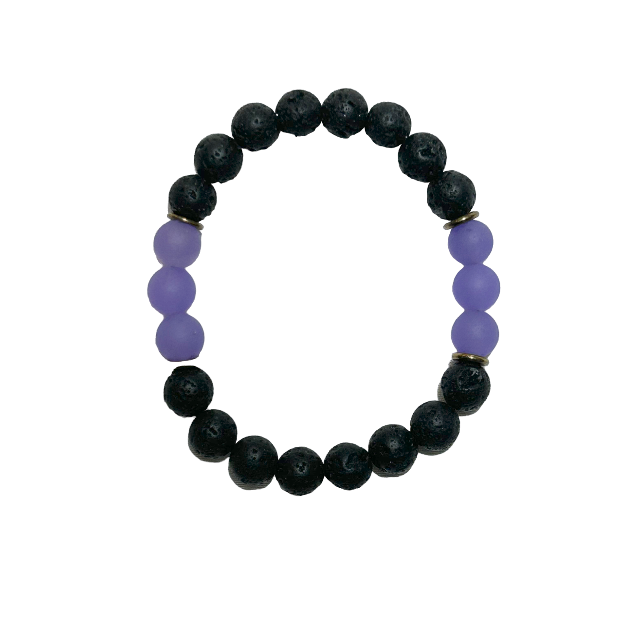 lava bead bracelet with 6 frosted purple jade beads