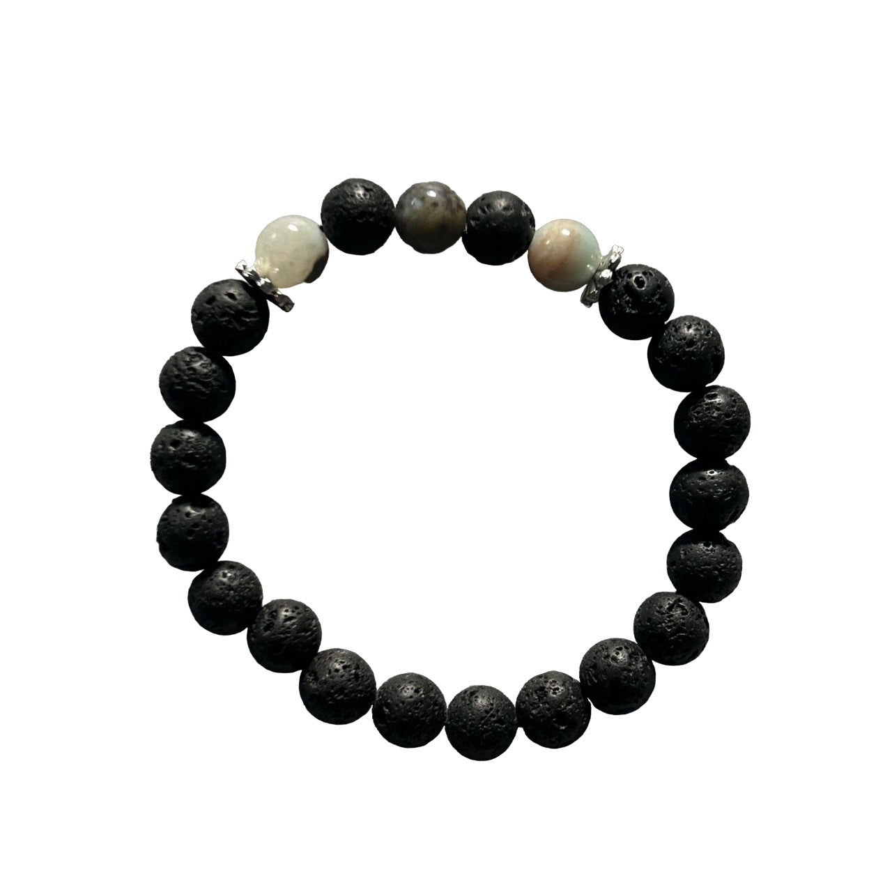 lava bead bracelet with 3 multicolour amazonite beads