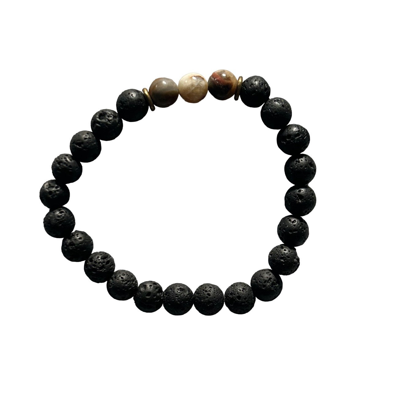 3 amazonite beads on lava bead bracelet