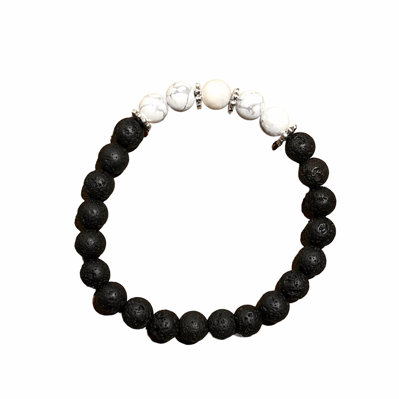 lava bead bracelet with 5 polished howlite beads