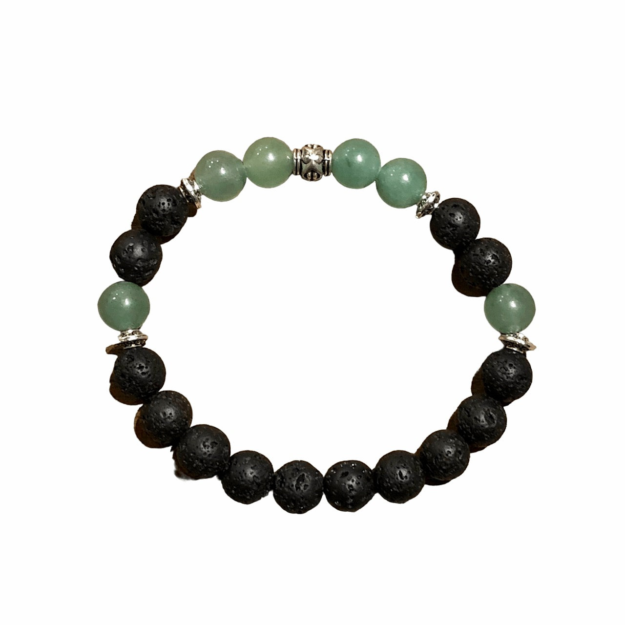 lava bead bracelet with 6 aventurine beads